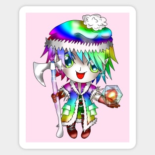 adorable chibi elf dnd rainbow barbarian Sticker